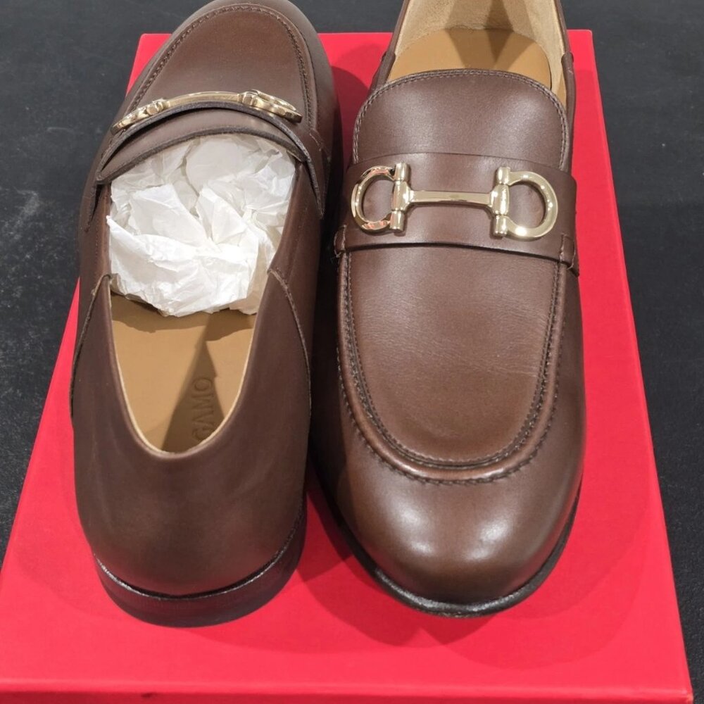 $950- FERRAGAMO Men's Ginmvit Corsaro Horsebit Collapsible Leather Loafers- RARE